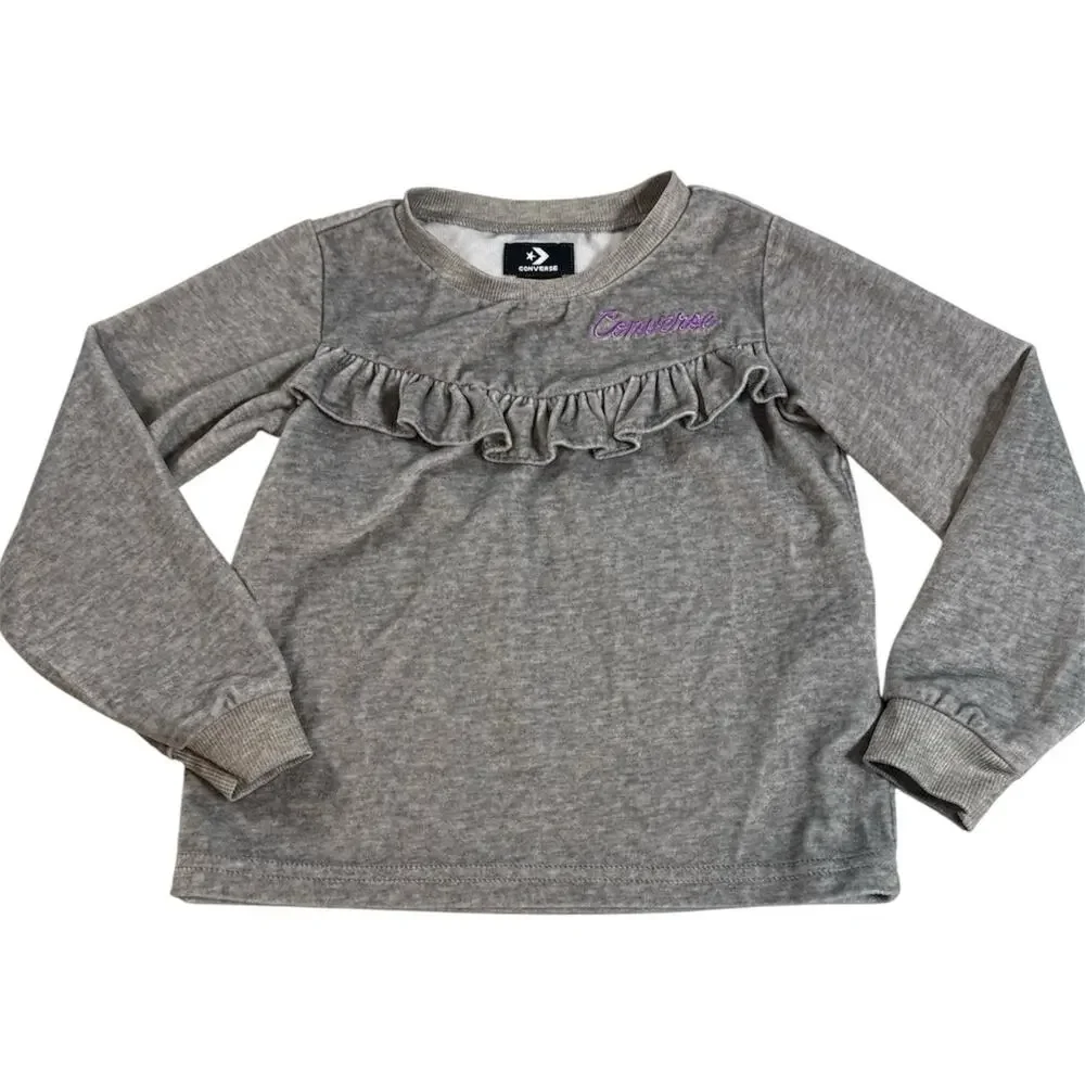 Converse Girls 4T Gray Ruffle A-Line Sweatshirt Long Sleeve Pullover
